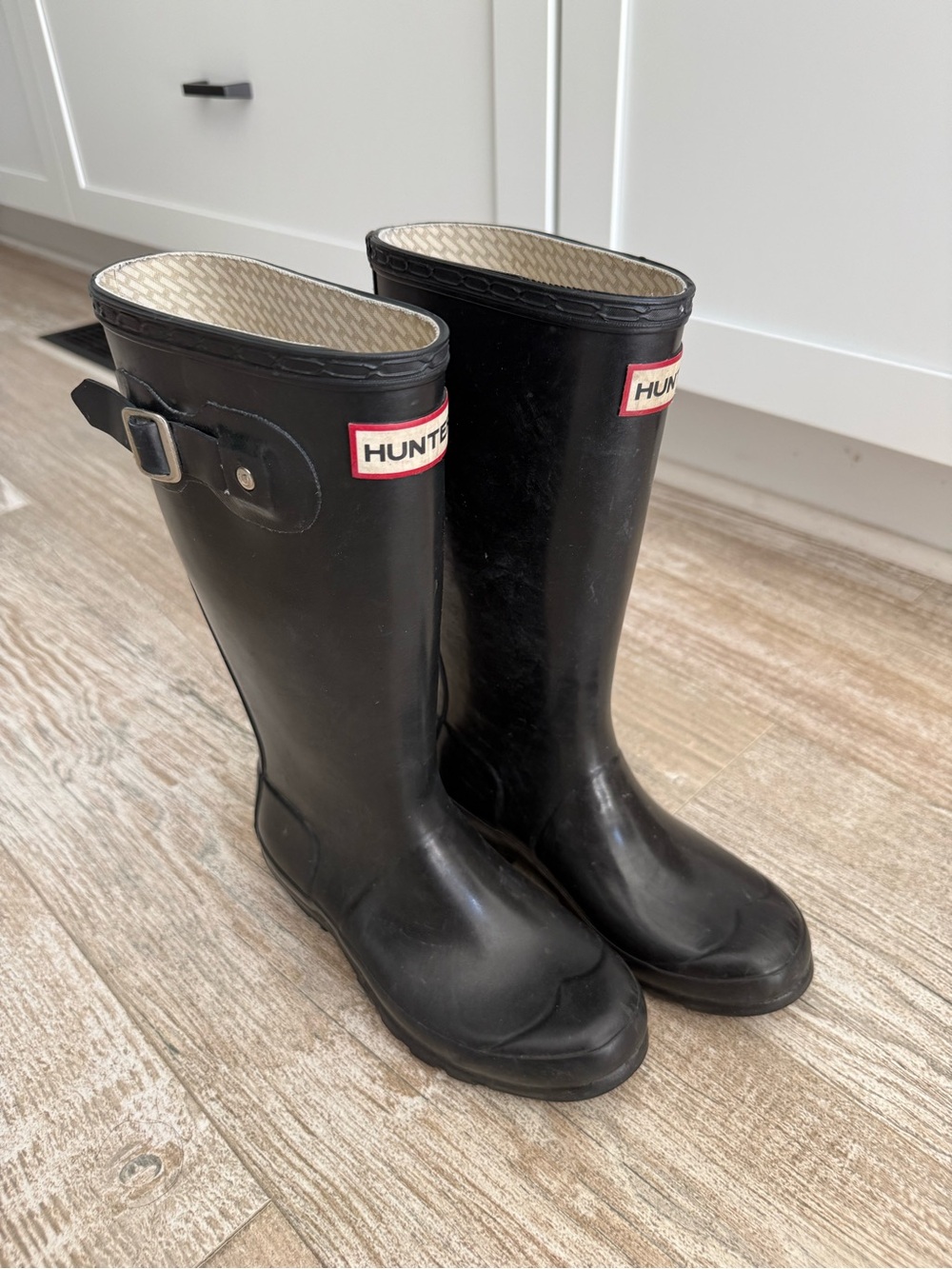 Hunter Black Tall Rubber Rain Boots with Side Buckle